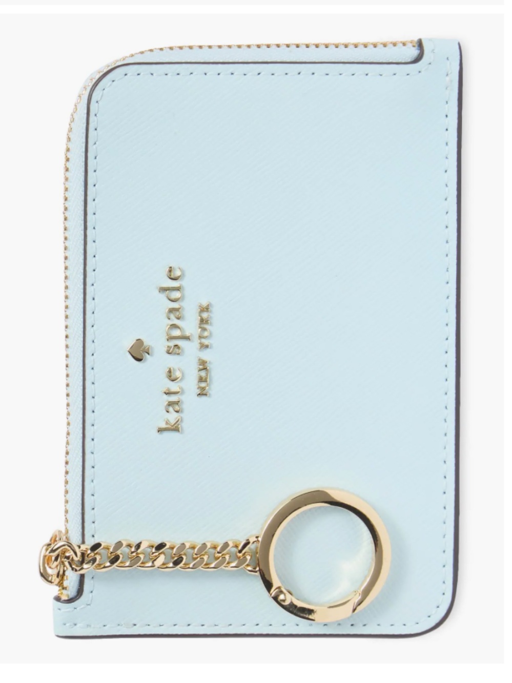 NWOT. kate spade Crisp Sky Leather Card Holder with Gold Keyring